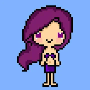 Cute girl pattern image with violet hair for 8 bit game assets Stock Illustration