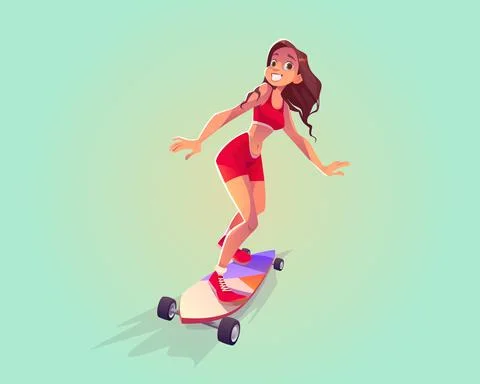 Cute girl riding on skateboard Stock Illustration