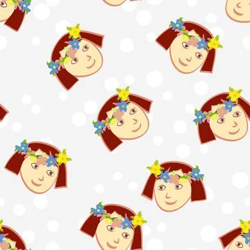 Cute Girl Smiley Faces Repeat Pattern Stock Illustration