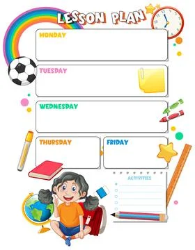 Cute Girl Student with Learning Tools: Cartoon Lesson Plan 스톡 일러스트