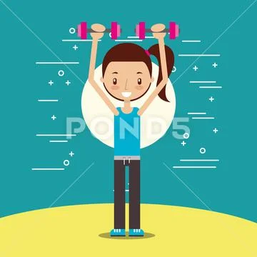 Cute girl training lifting weight Stock Illustration