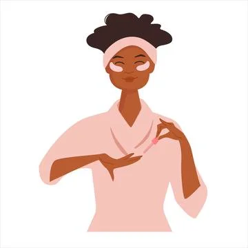 Cute Girl Uses Eye Patch and Hand Serum Stock Illustration