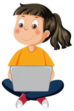 Cute girl using laptop Illustrazione stock