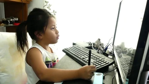 Cute girl using pen tablet for retouching photo with PC computer, Stock Footage 81965043