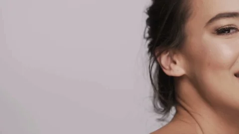 Cute girls posing at studio background Stock Footage 92704657