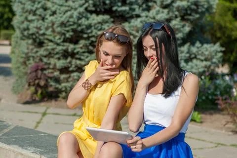 Cute girls with tablet computer Foto stock