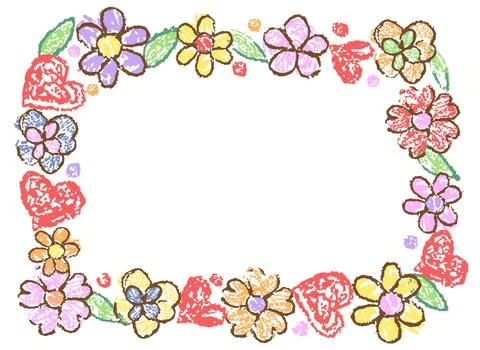 Cute girly funny square frame or vignette with blooming colorful flower. Stock Illustration
