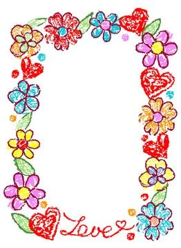 Cute girly funny square frame or vignette with blooming colorful flower. Stock Illustration