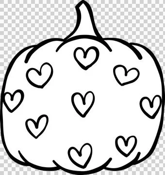 Cute Girly Pumpkin with Heart Pattern Halloween Outline Doodle Hand Drawing Stock Illustration