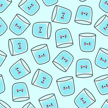 Cute glass of water character pattern on blue background Stock Illustration