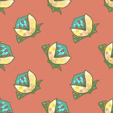 Cute glittery flowers vector repeat seamless pattern in cream and terracotta Stock Illustration