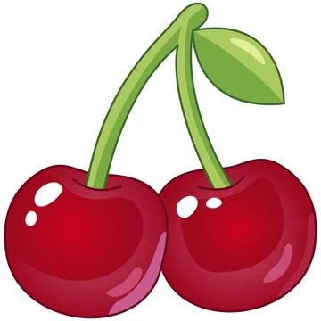 Cute glossy red cherry gummy jelly candy shiny fruit sticker. Stock Illustration