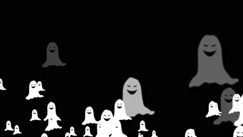Cute glowing white ghosts flying on dark background, Halloween party concept  Stock Footage 219677852