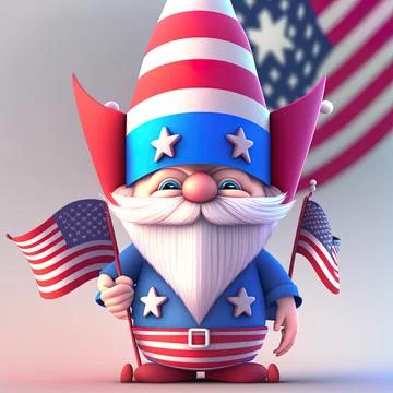 Cute gnomes in 4th of July disguise holding 3d USA alphabets celebrating Stock Illustration