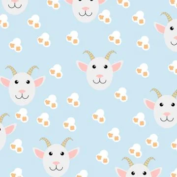 Cute goat seamless pattern with fresh popcorn Stock Illustration