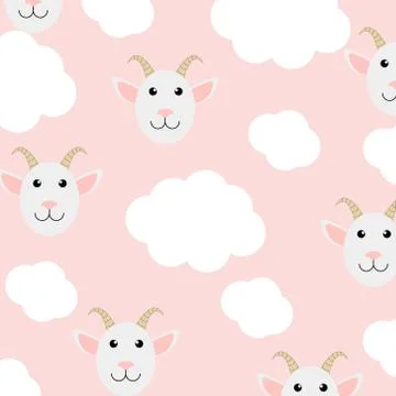 Cute goat seamless pattern with white clouds Stock Illustration