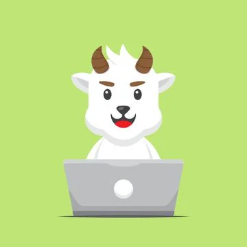 Cute Goat Working with Laptop Stock Illustration