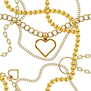 Cute gold chain texture seamless. Flat and solid color vector illustration. Stock Illustration