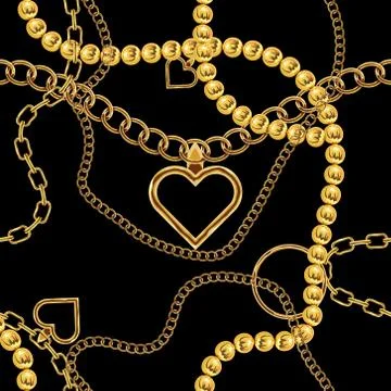 Cute gold chain texture seamless. Flat and solid color vector illustration. Stock Illustration