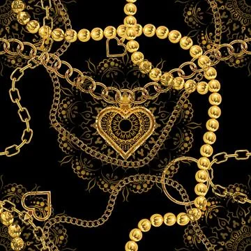 Cute gold chain texture seamless. Flat and solid color vector illustration. Stock Illustration