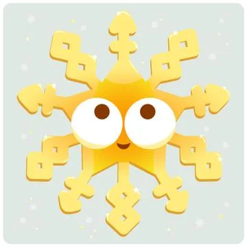 Cute golden snowflake character. Vector illustration Stock Illustration