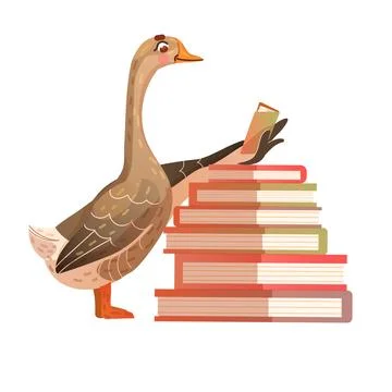 Cute goose reading book.  스톡 일러스트