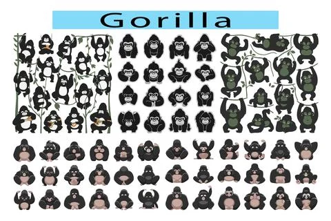 Cute Gorilla vector art in white background, Gorilla in different poses イラスト素材