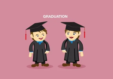 Cute Graduation Couple Mascot Vector Illustration Stock Illustration