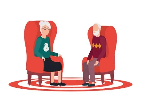 Cute grand parents seated in sofas avatars characters Illustrazione stock