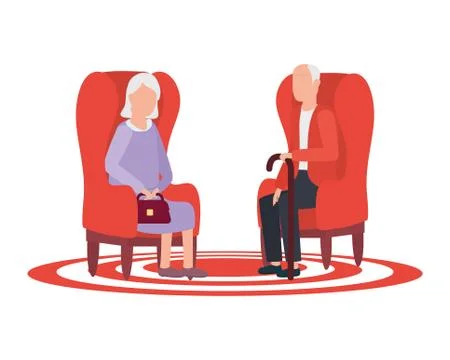 Cute grand parents seated in sofas avatars characters Stock-Illustration