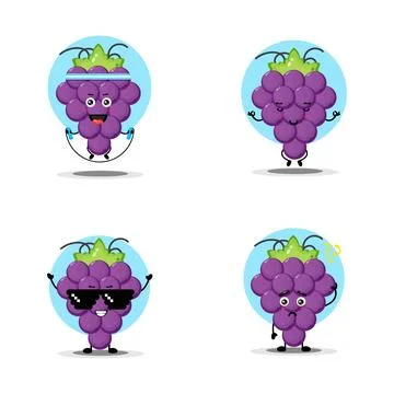 Cute grape character collection Stock Illustration