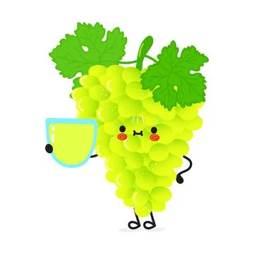 Cute grape with glass of juice. Vector hand drawn doodle style cartoon charac Stock Illustration