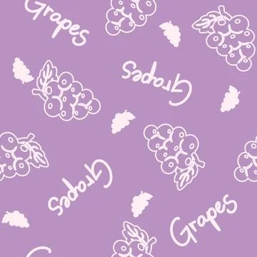 Cute Grapes berry seamless pattern with word label Stock Illustration