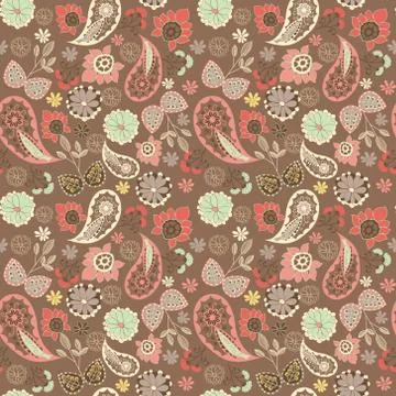 Cute graphical oriental paisley pattern with flowers. Stock Illustration