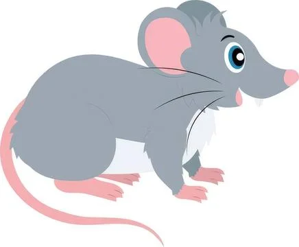 Cute gray cartoon mouse sitting with pink ears and tail Stock Illustration