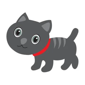 Cute gray cat with stripes on white Stock Illustration