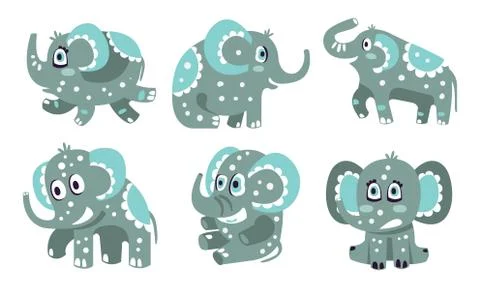 Cute gray elephants with a pattern. Vector illustration. Stock Illustration