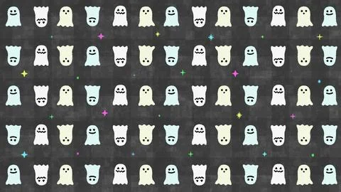Cute Gray Halloween Checkered Background with Ghosts Stock Illustration