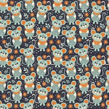 Cute gray mice on a dark background Stock Illustration