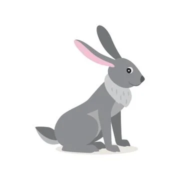 Cute gray rabbit hare isolated on white background Stock Illustration