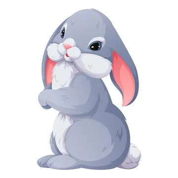 Cute gray rabbit on an isolated background. Children s illustration of a bunn Stock Illustration
