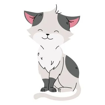 Cute gray spotted cat in flat cartoon style. Favorite pet on white background Stock Illustration