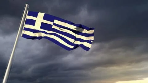 Cute Greece flag on heavy dark clouds background - abstract 3D rendering Stock Illustration