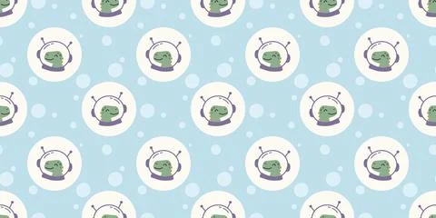 Cute green alien cartoon pattern on light blue background with white dots Stock Illustration