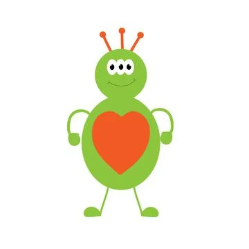 A cute green alien monster with three eyes. Stock Illustration