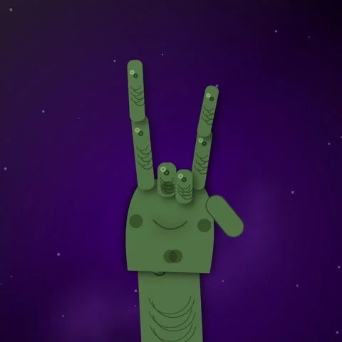 Cute green alien monster waving hello in deep space background Stock Footage 345690030