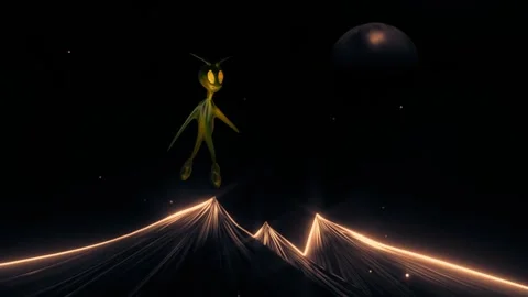 Cute green alien running and walking in distant planet landscape 库存影片 326358985