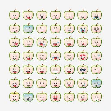 Cute green apple with emoticons vector icon illustration Stock Illustration