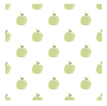 Cute Green Apple Seamless Pattern Vector Fruit Background Stock Illustration
