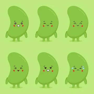 Cute Green Beans with Various Expression Stock Illustration